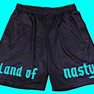 Embroidered Men's Streetwear/Designer Polyester Shorts Black/Light Blue Med NEW
